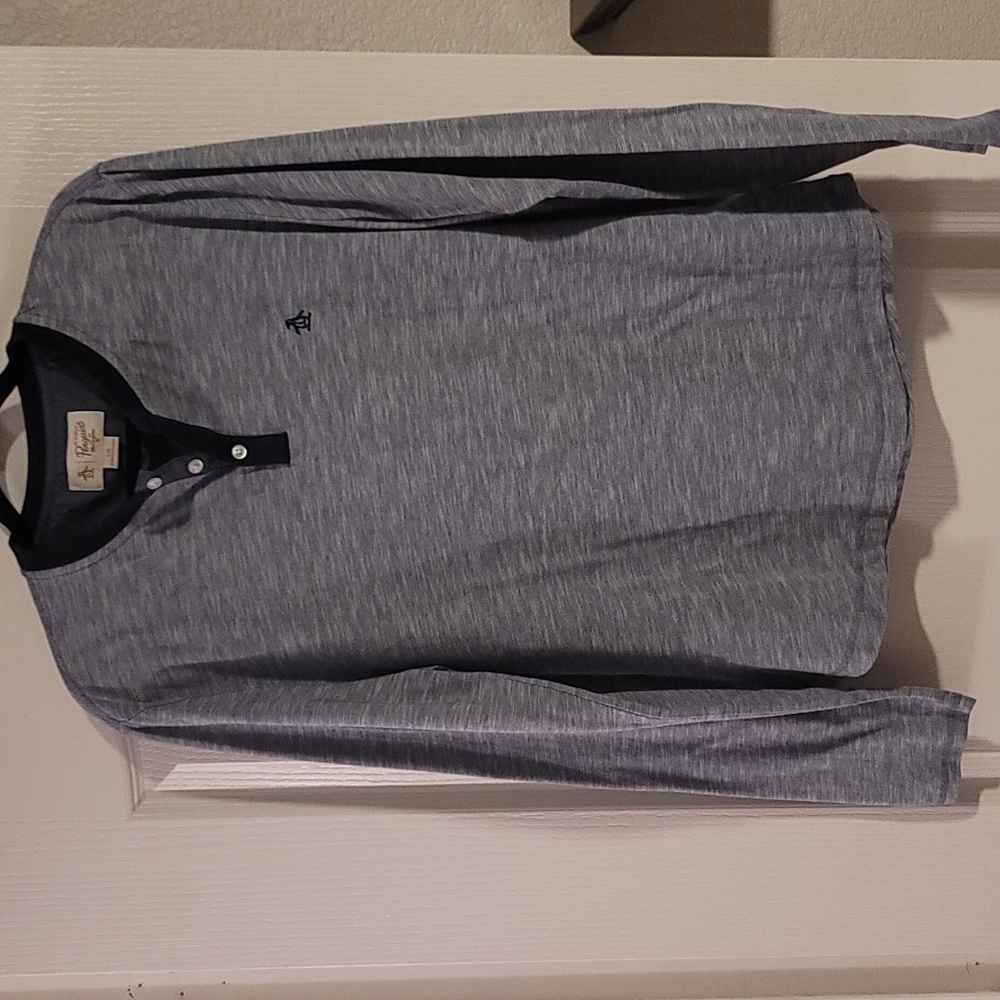 Men's Original Penguin large blue/white 2 button Henley